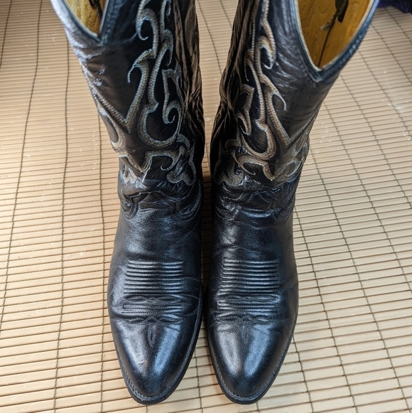 Rudel Boots men\'s sz 10D black leather Western Cowboy boots. Repair spot on left main image 4